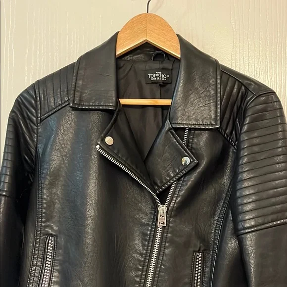 Topshop Black Faux Leather Biker Jacket - Picture 2 of 9